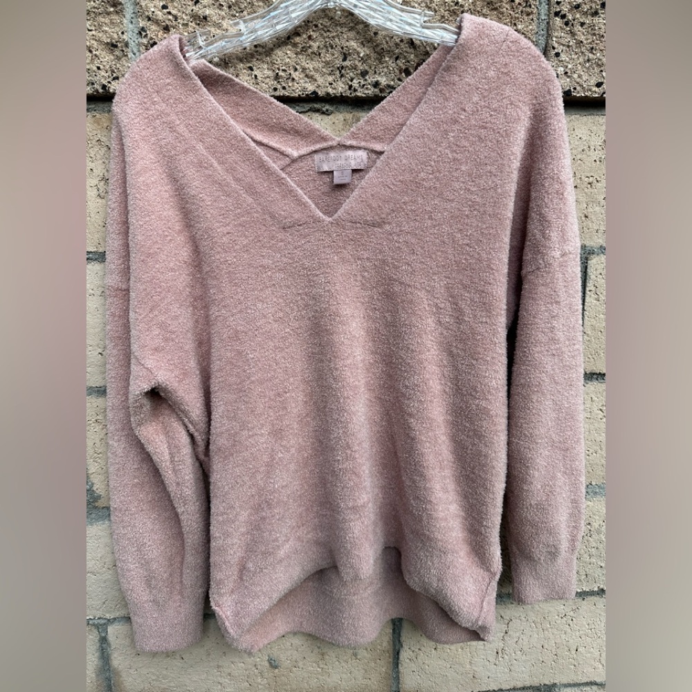 Barefoot Dreams CozyChic Lite V-Neck Pullover Sweater | Size S | Pink